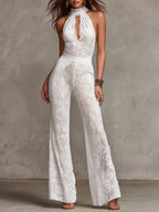 Isabella Key Hole Lace Halter Jumpsuit