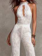 Isabella Key Hole Lace Halter Jumpsuit