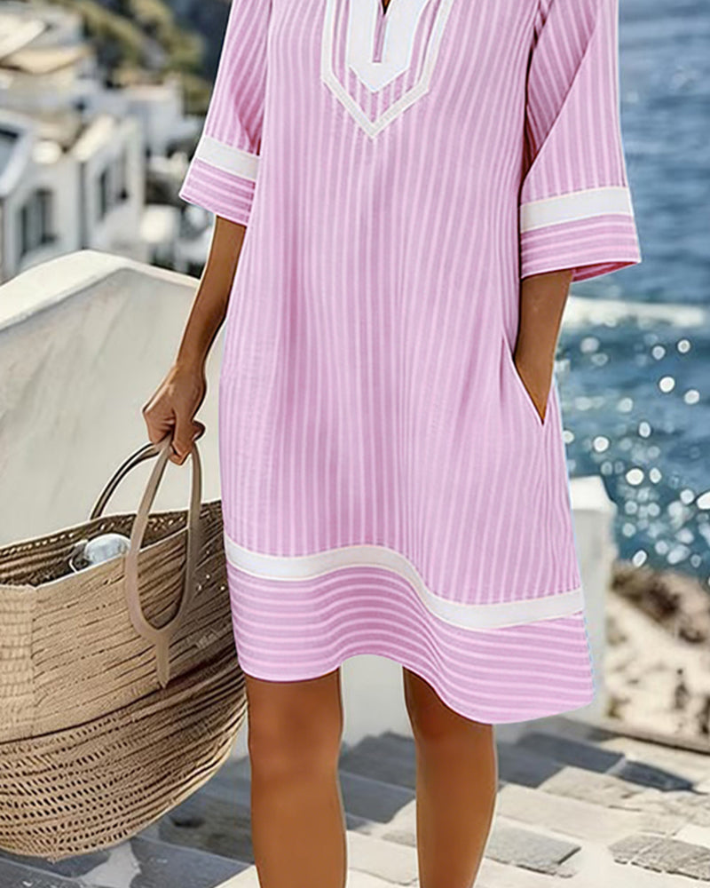 Klara™ | Light V-Neck Striped Dress