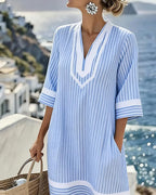 Klara™ | Light V-Neck Striped Dress