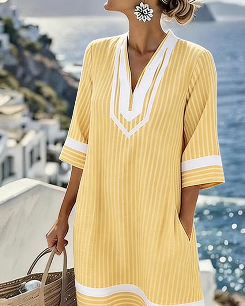 Klara™ | Light V-Neck Striped Dress