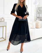 Dianne™ | V-Neck Solid Color Waist Dress