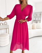 Dianne™ | V-Neck Solid Color Waist Dress