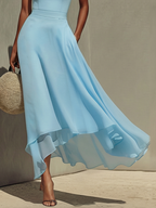 Serelina – Sky Blue Strapless Chiffon Midi Dress