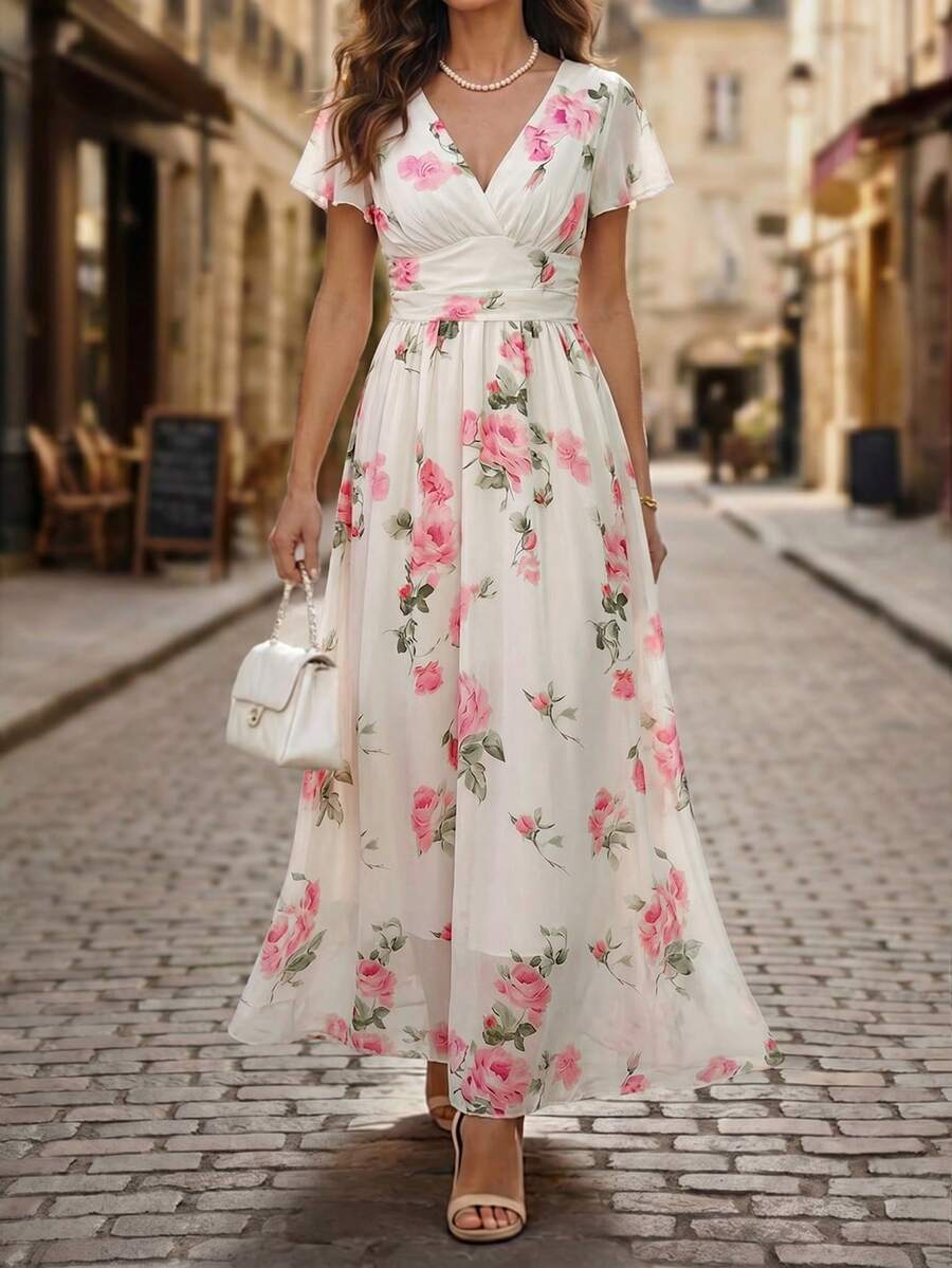 Winifred | Floral V-Neck Midi Dress