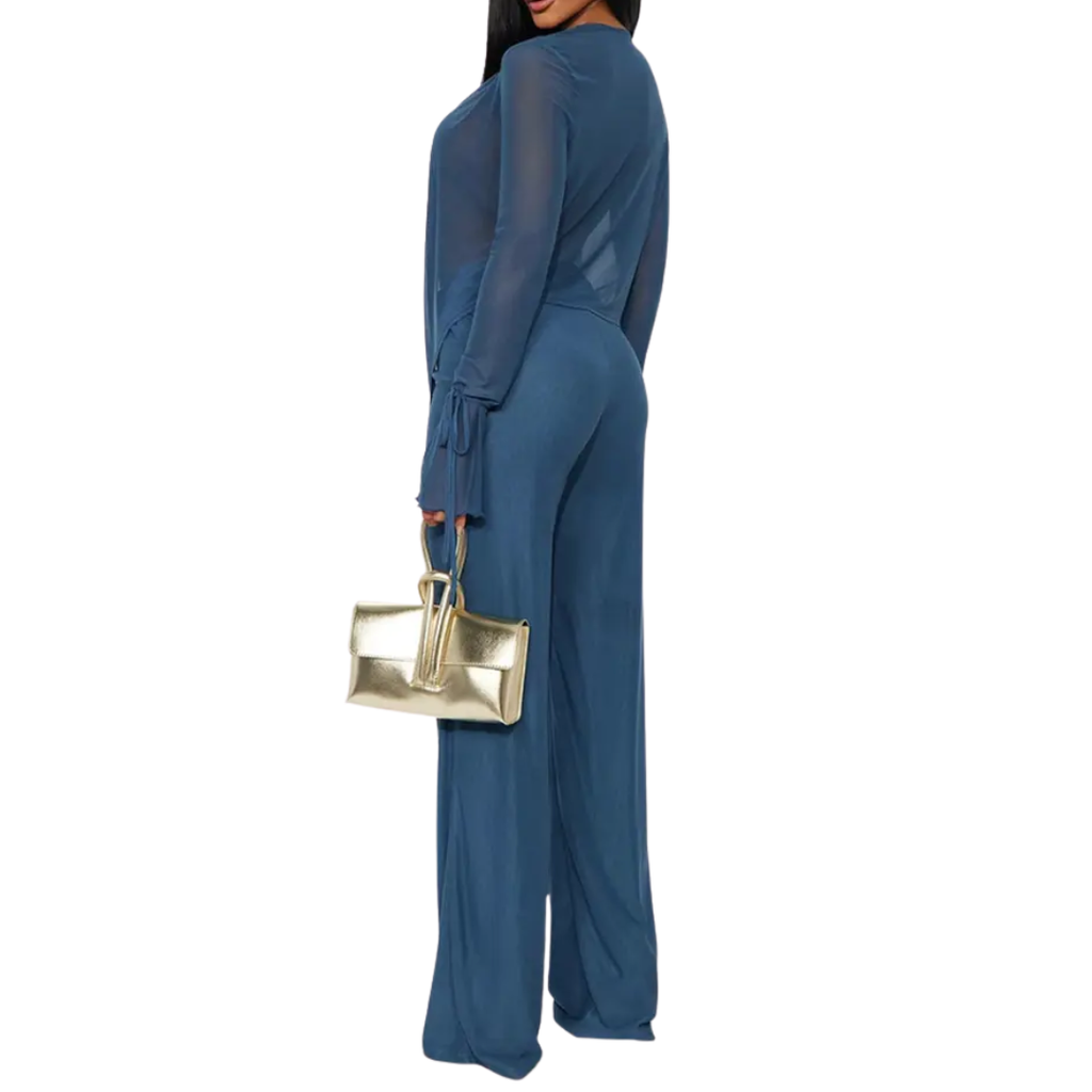 ROXELLA™ – Deep V Ruffle Bell-Bottom Set