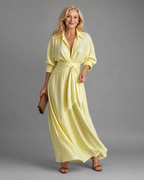 Zelith | Belted Collared Flowing Long Sleeve Midi Dress