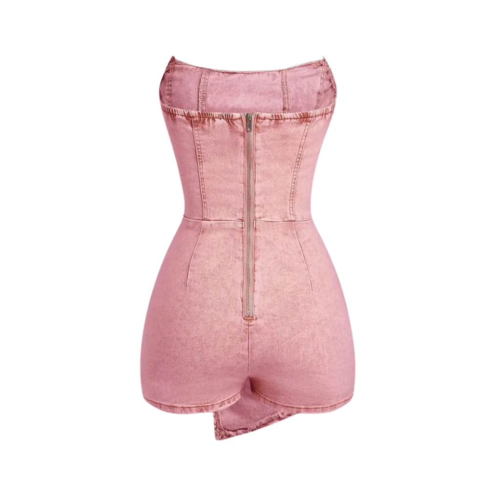 VIXEN™ – Twisted Front Strapless Denim Romper
