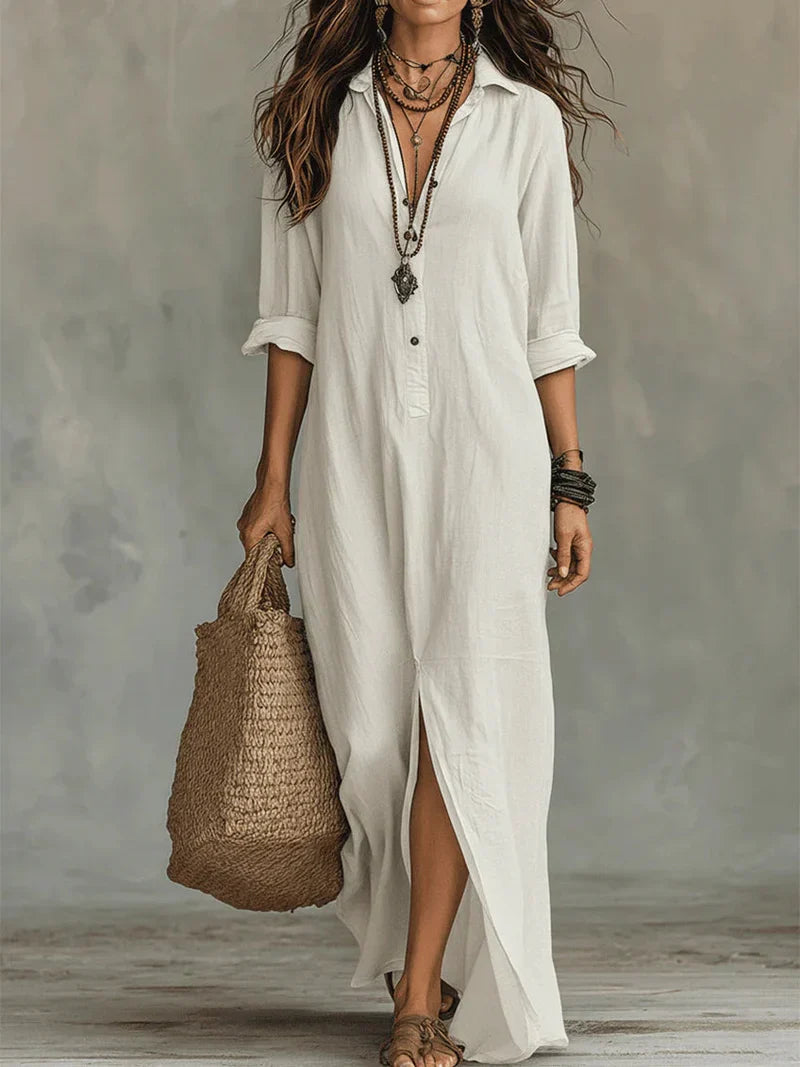 Selena™ | Loose Black Button Maxi Dress