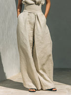 Flor™ | Women's Minimalist Cotton-Linen Set: Sleeveless Blouse & Wide-Leg Trousers