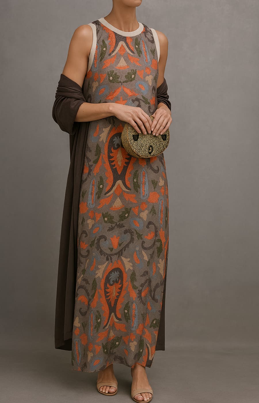 Constance | Ensemble Robe Longue Imprimée Avec Gilet Assorti