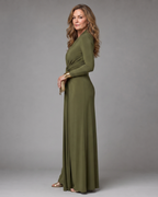 Vimmer | Draped Deep V Neck Long Sleeve Maxi Dress