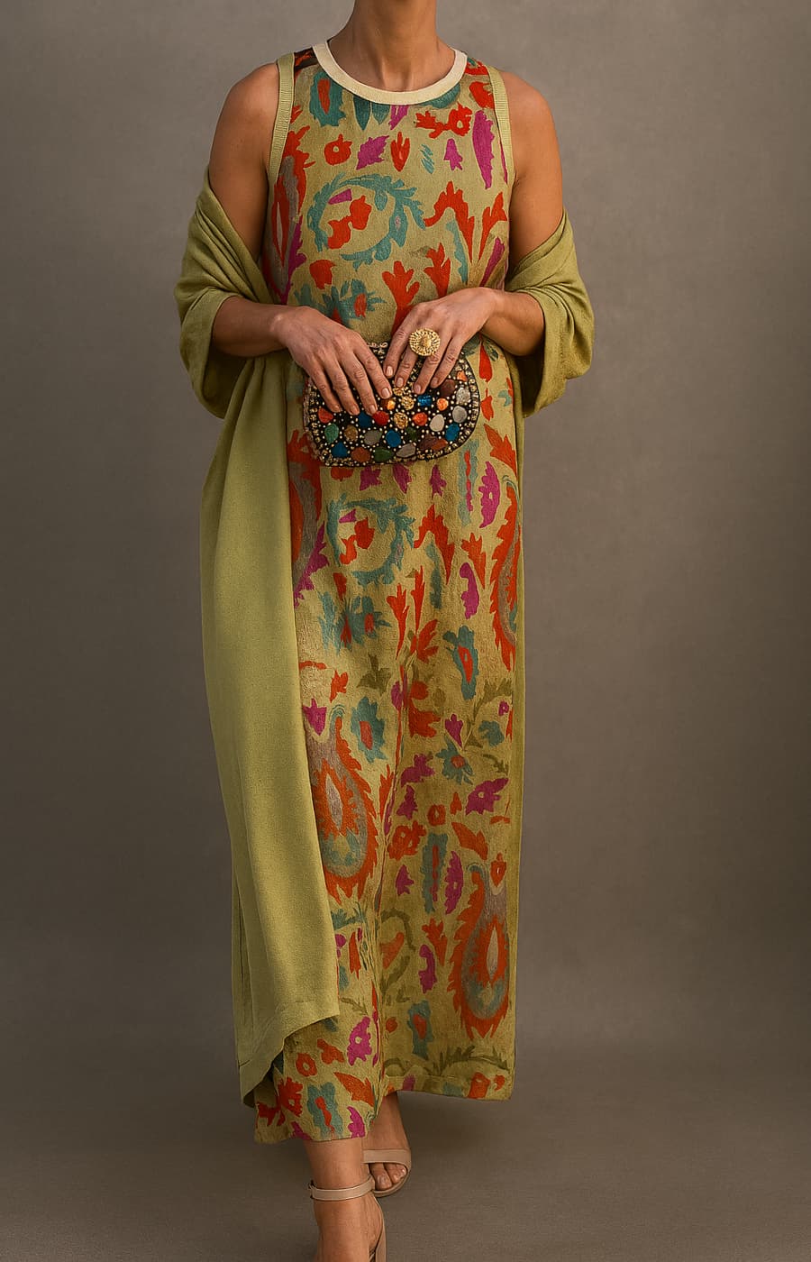 Constance | Ensemble Robe Longue Imprimée Avec Gilet Assorti