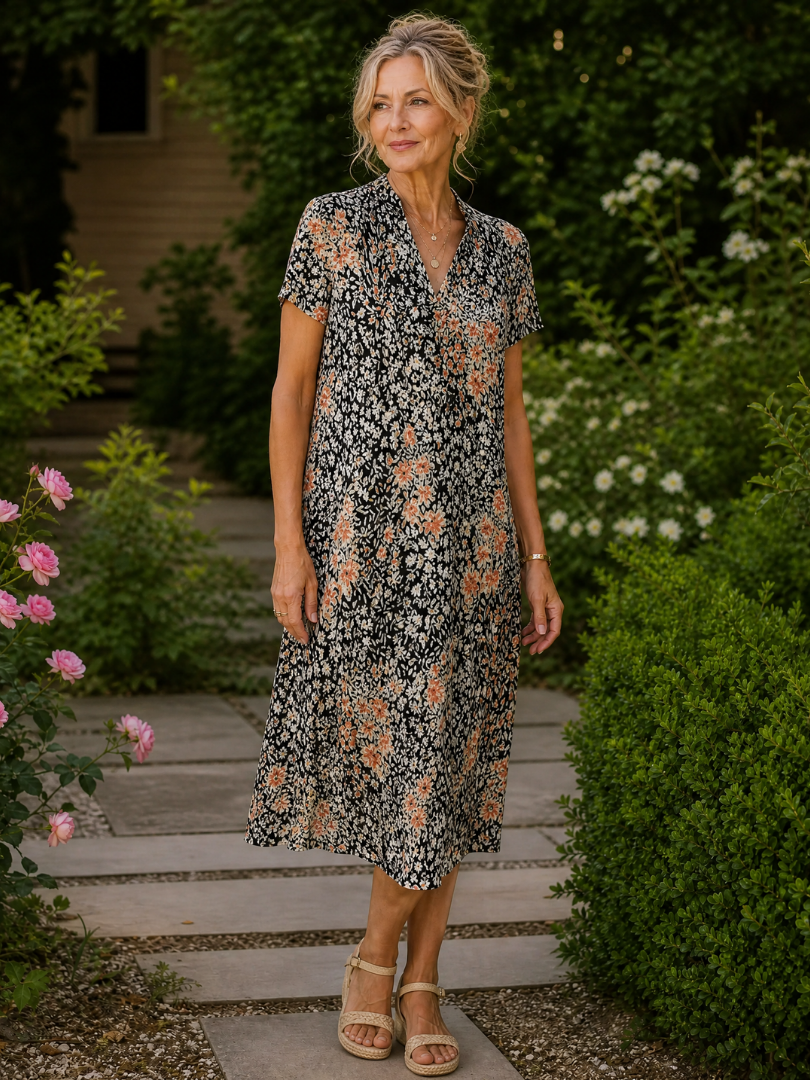 Matilda | Floral Collared Short Sleeve Midi Dress
