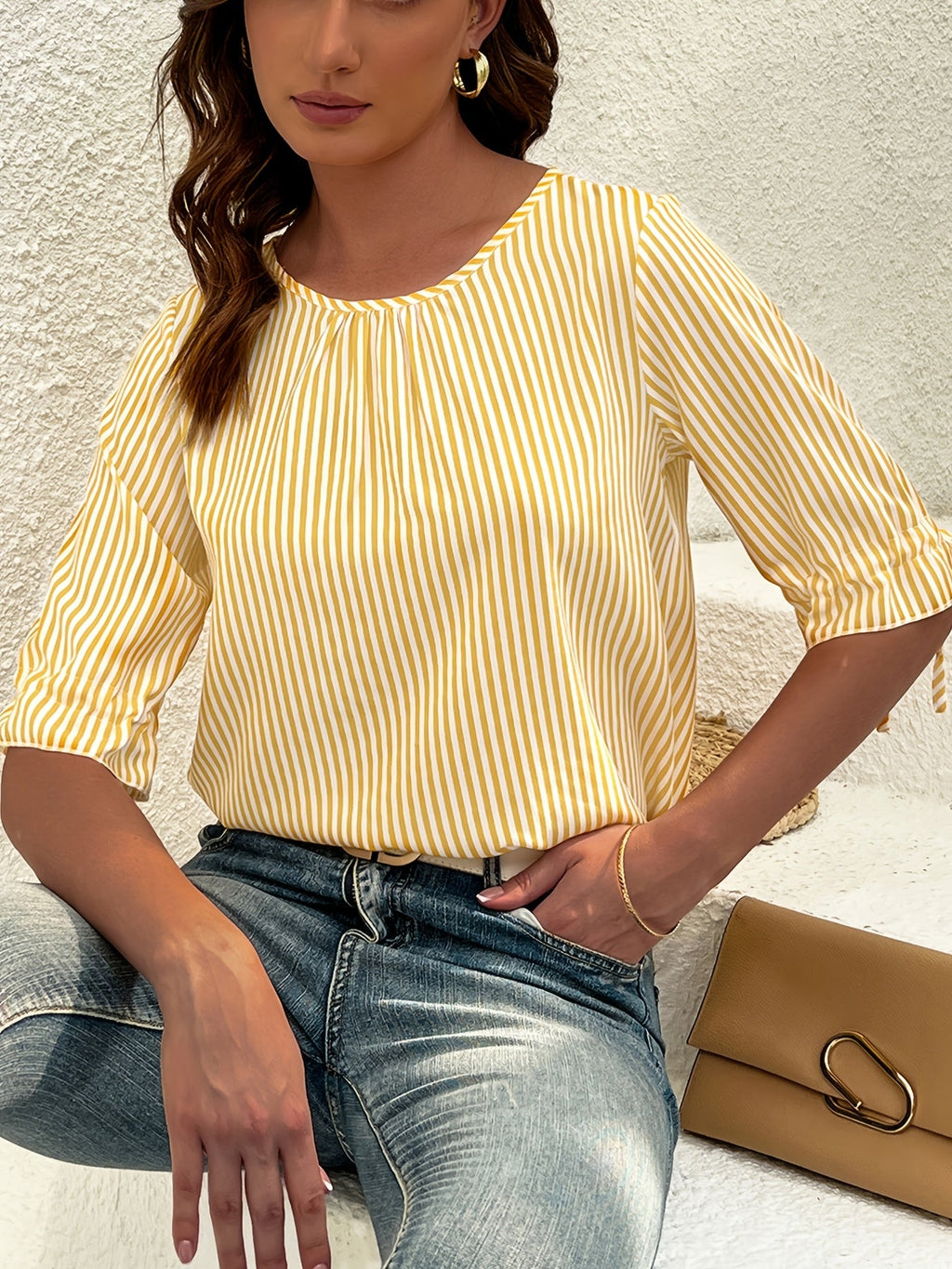 Savannah | Elegant Striped Button Detail Blouse