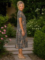 Matilda | Floral Collared Short Sleeve Midi Dress