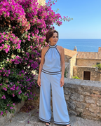 Zephyrine | Contrast Trim Halter Neck Wide Leg Jumpsuit