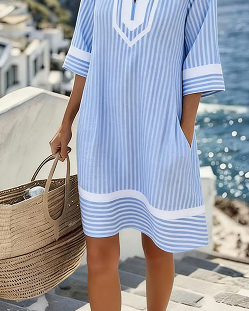 Klara™ | Light V-Neck Striped Dress