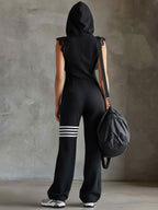 Giada - Retro Sports Jumpsuit with Hood and Stripes