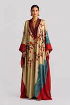 Japanese Red Plum Blossom Maxi Dress with Batwing Sleeves and Print