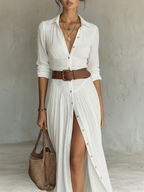Phoebe | Long Maxi Dress with Notched Collar and Long Sleeves for Women