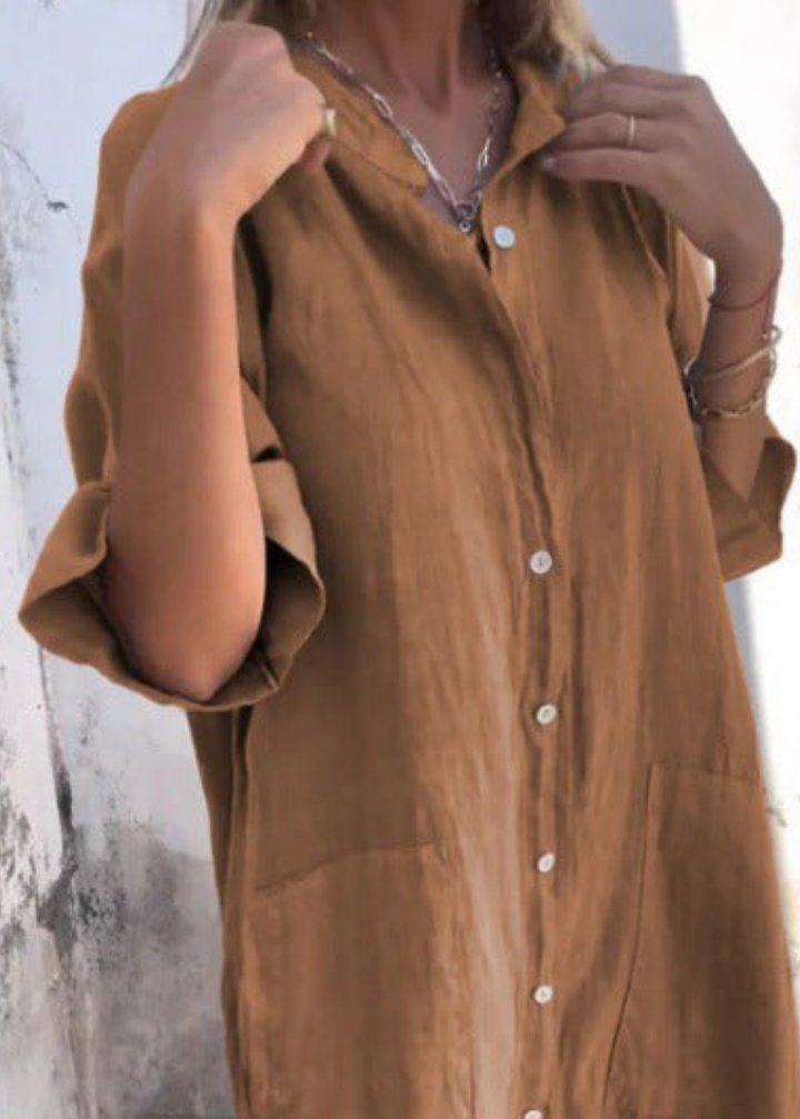 Lotte | Women's Linen Button-Down Shirt Midi Dress