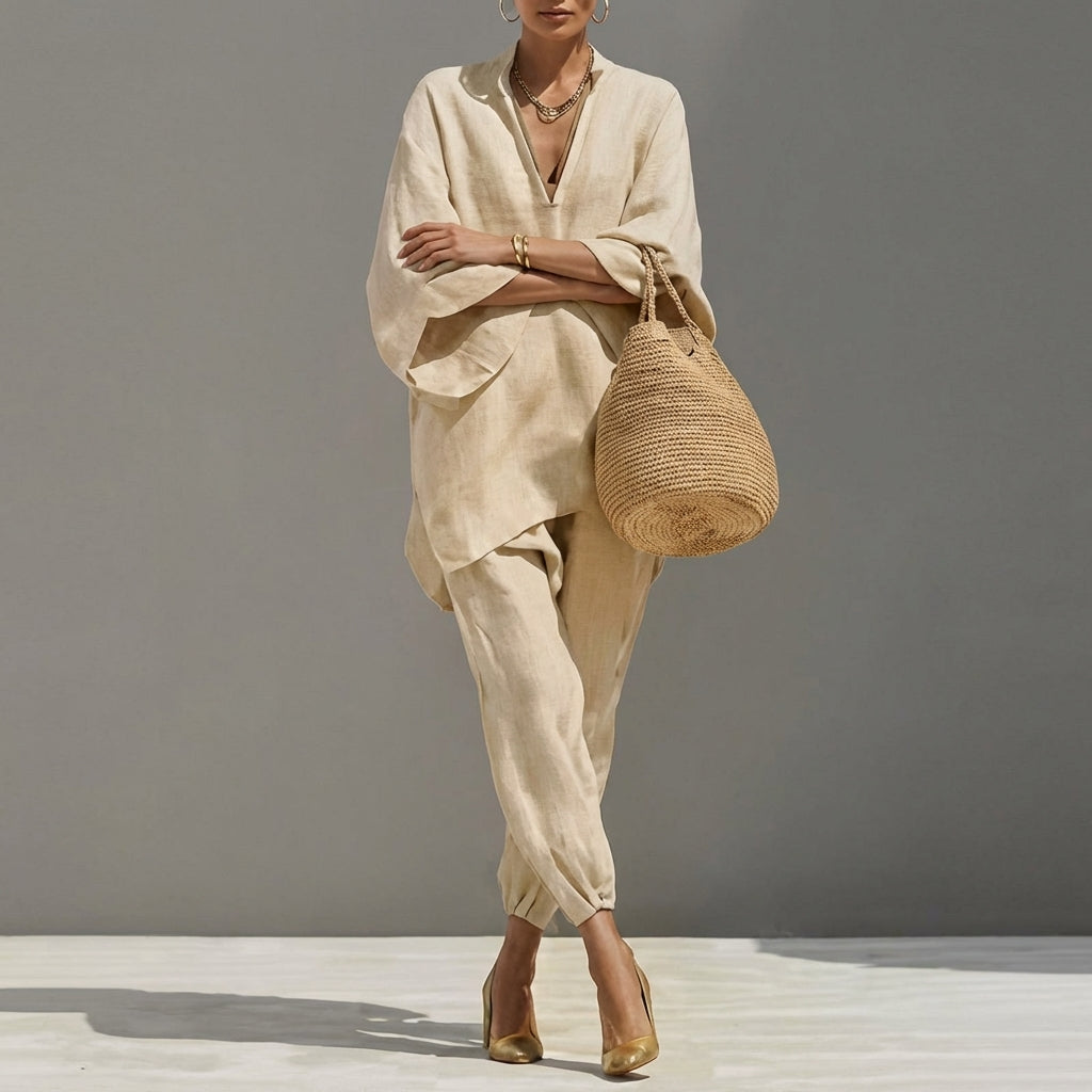 Marina | Women's Casual V-Neck Two-Piece Set