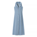 INOCENCIA™ – Classic Buttoned Down Deep V-Neck Maxi Dress