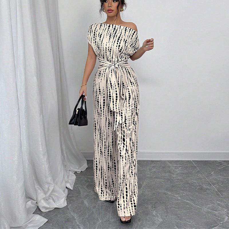 KENDI™ - Classy Wide-Leg Oblique Strap Jumpsuit