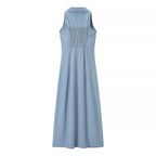 INOCENCIA™ – Classic Buttoned Down Deep V-Neck Maxi Dress