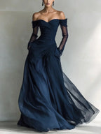 Eleonora | Long dress with off-the-shoulder design and mesh inserts