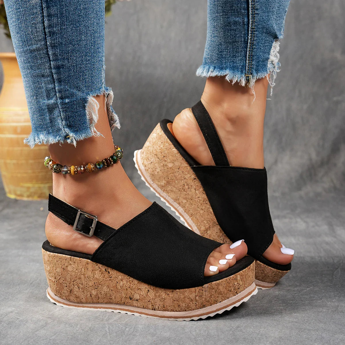 Sadie | Cork Wedge Sandals