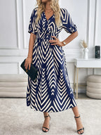 Selina – Geometric Flow Midi Dress