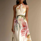 Liora – Floral Halter Maxi Dress