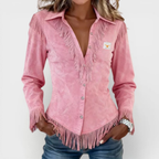Kinsley │ Fringe Suede Button-Up Blouse