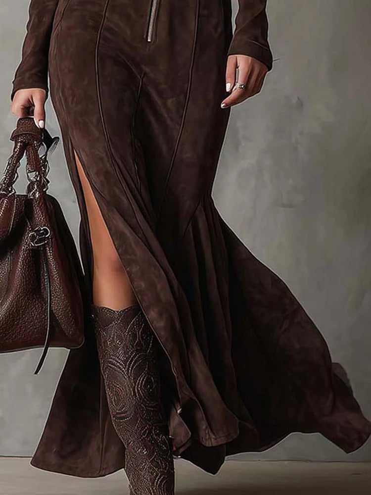 Jess | Suede Dress with Belt and Zipper