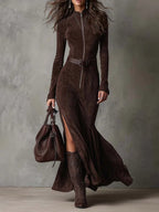 Jess | Suede Dress with Belt and Zipper
