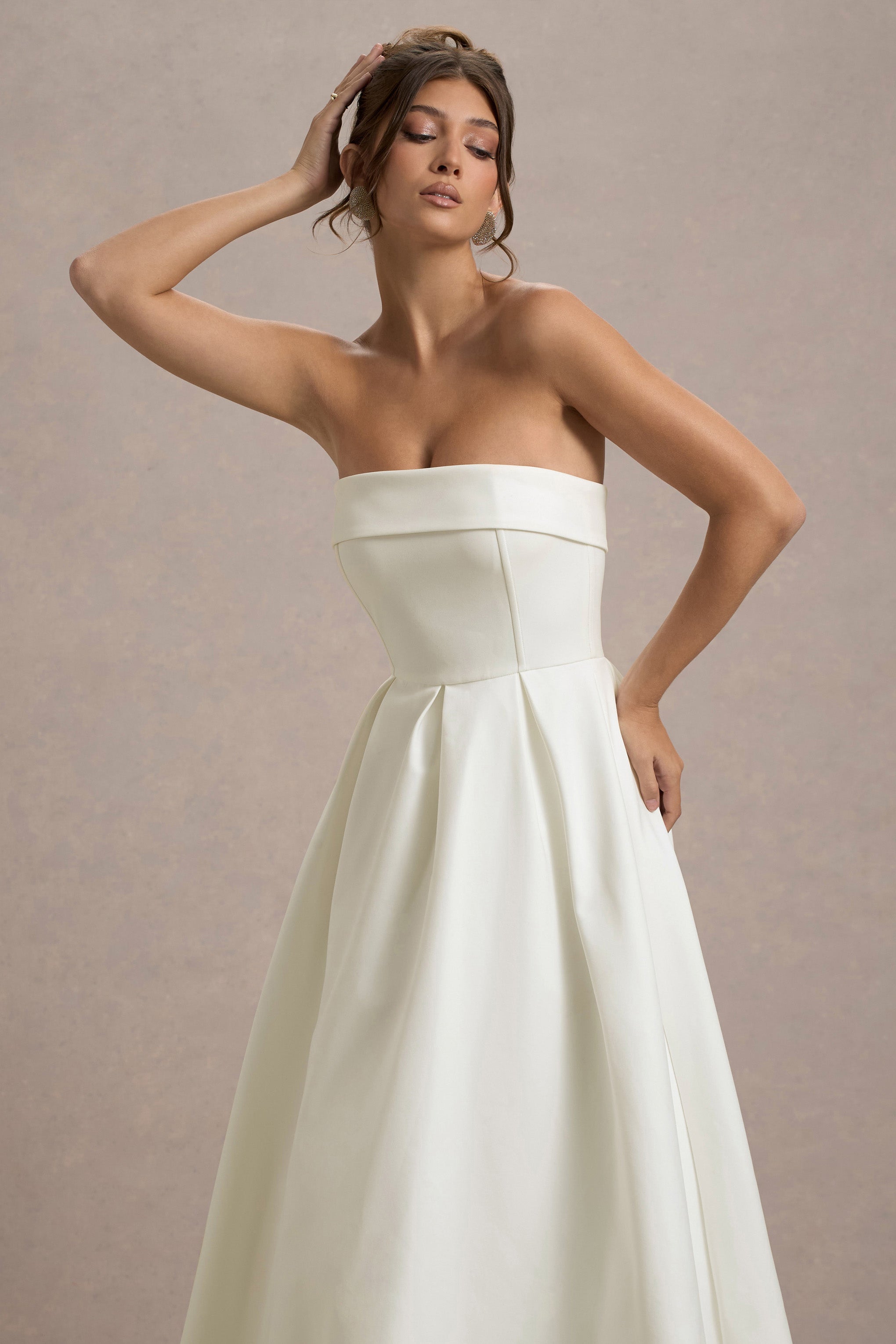ANNE | Stylish Midi Dress with Off-the-Shoulder Neckline
