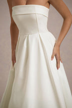 ANNE | Stylish Midi Dress with Off-the-Shoulder Neckline
