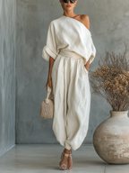 Sophie Off-shoulder Top and Tapered Pants Set