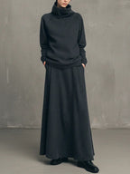 Sabrina Charcoal Gray High-neck Top and Flared Skirt Set