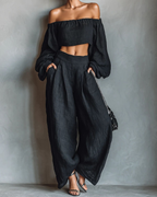 Serena Off-the-Shoulder Top and Wide-Leg Pants Set