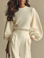 Sophie Ribbed Crew Neck Top and High-waisted Wide-leg Pants Suit