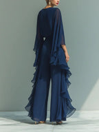 Nina Chiffon Bell-Sleeve Top and Ruffled Pants Set