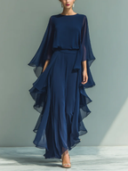 Nina Chiffon Bell-Sleeve Top and Ruffled Pants Set