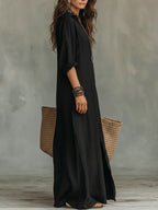 Selena™ | Loose Black Button Maxi Dress