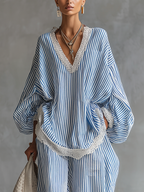 Sofia Blue Striped Two-piece Set