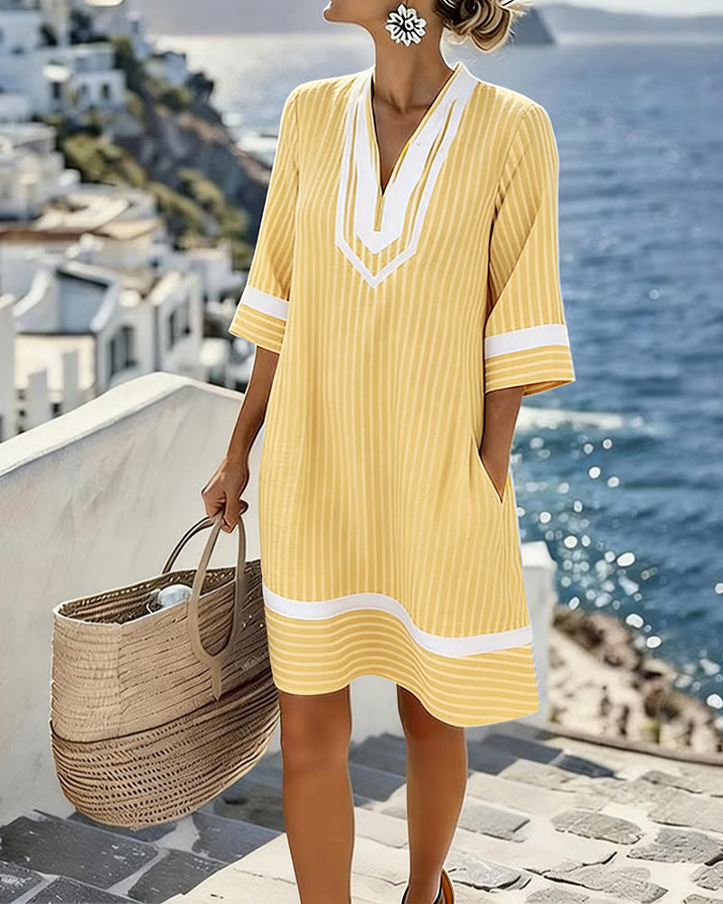Klara™ | Light V-Neck Striped Dress