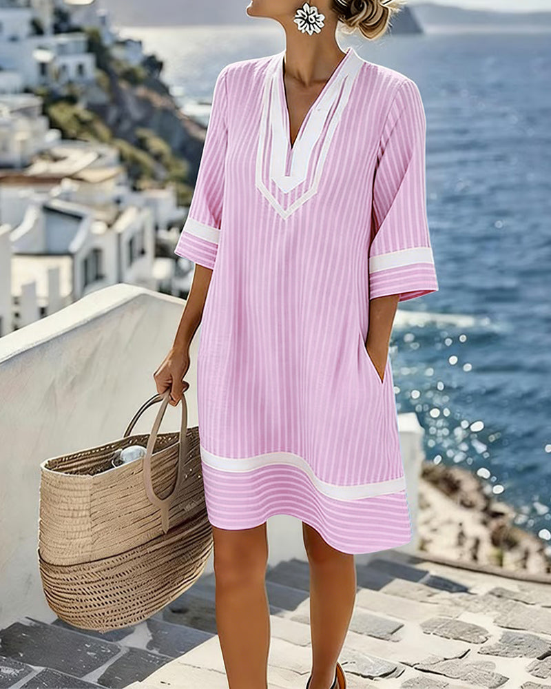 Klara™ | Light V-Neck Striped Dress