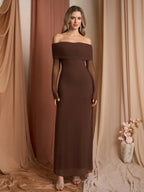 ANDREA™ - Women's Off-The-Shoulder Ruched Contrast Sequin Bodycon Dress